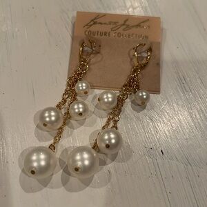 Kenneth Jay Lane faux pearl dangling earrings, pierced. New